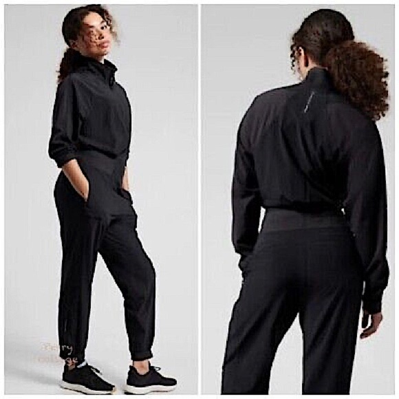Athleta Pants - ALLYSON FELIX x ATHLETA | EUC Black Legend Jumpsuit with Detachable Hood sz L